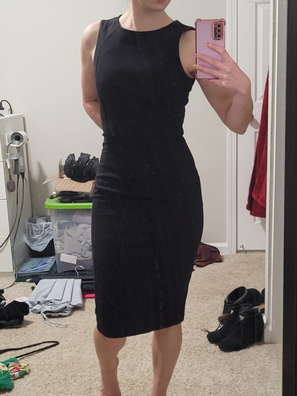 H&M Black Sleeveless Midi Sheath Dress